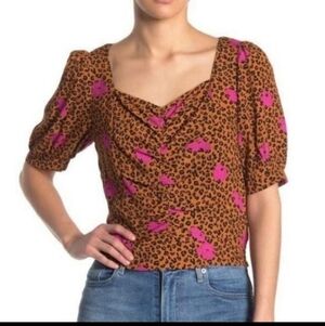 Elodie Brown and Pink Leopard Print Crop Top XL